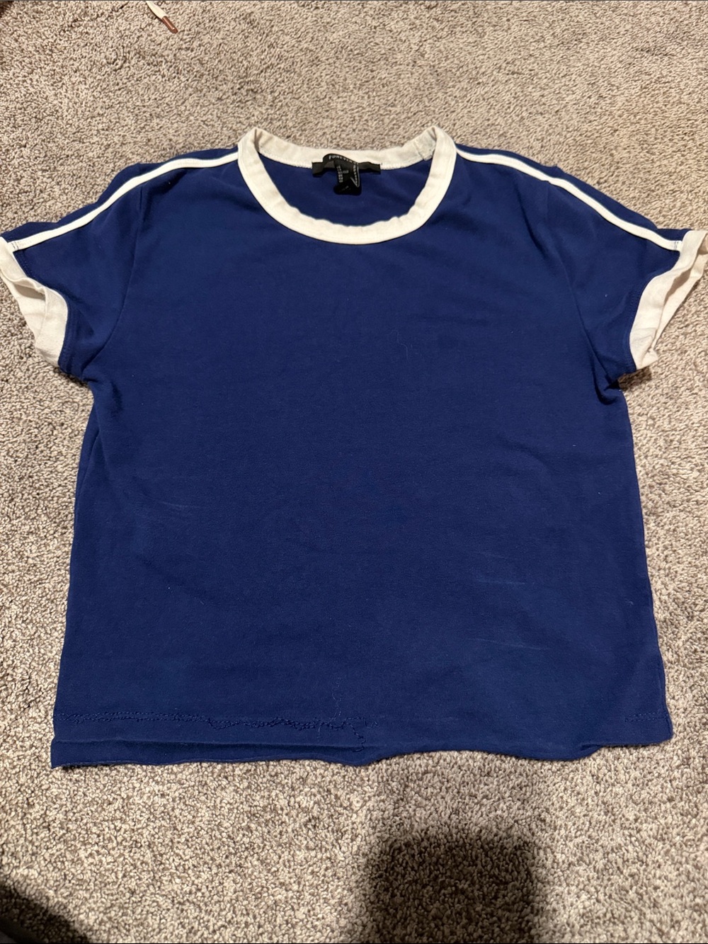 Forever 21 Blue and White Cropped Ringer Tee